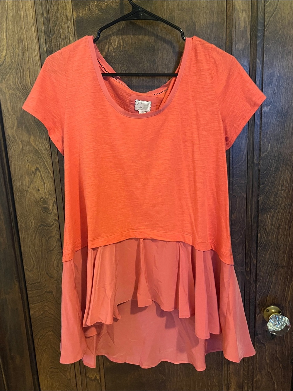 Anthropologie Women's Coral Layered Ruffle Scoop Neck Top